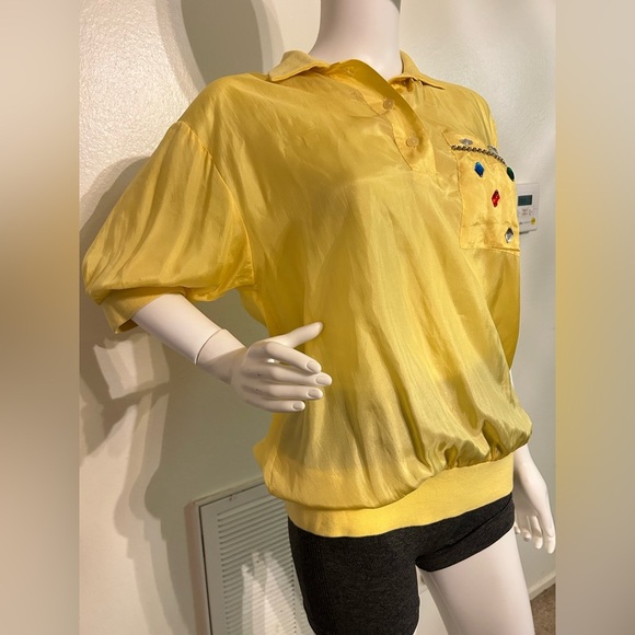 Adam Douglass 100%silk Yellow Embellished Women's Top S - Picture 3 of 6